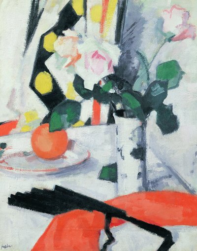 Still Life: Roses in a Chinese Vase with Black Fan, 1924 by Samuel John Peploe